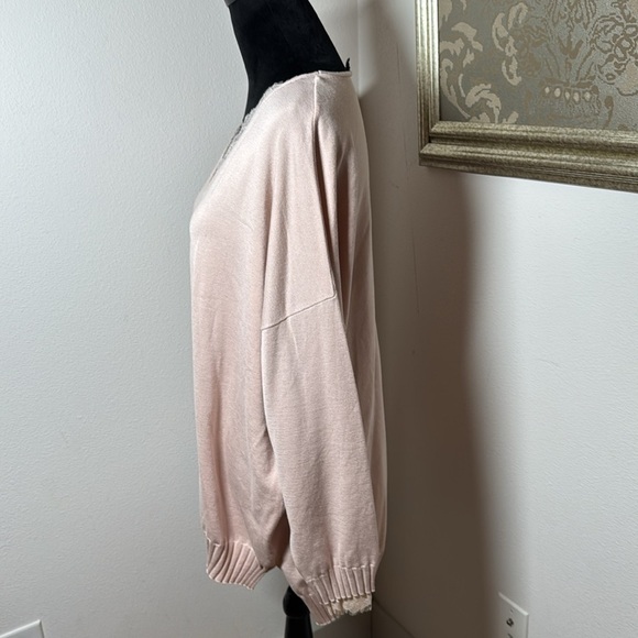 Adrianna Papell Blush lace trim V neck soft relaxed dropped shoulder sweater XL - Picture 4 of 8